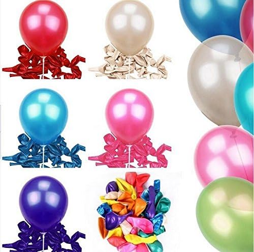12" 3.2 Helium Quality Pearl Colors Latex Balloons - blue, red ,yellow, orange,purple and light green -100 Count. + FREE 10 Feet Colorful Happy Birthday Banner Decoration With X2 Flower Seal Clip