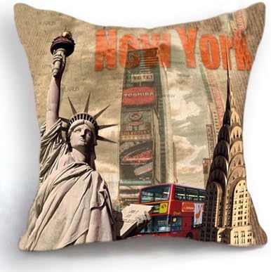 Loool 18 X 18 Inch Cotton Linen Square New York Statue of Liberty Home Decor Decorative Throw Pillow Case Cushion Cover