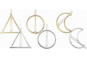 6pcs Minimalist Dainty Gold Silver Hollow Geometric Metal Hairpin Hair Clip Clamps,Circle, Triangle and Moon