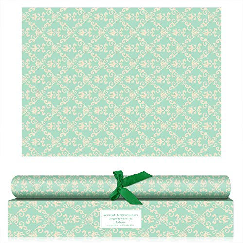 SCENTORINI Scented Drawer Liners, Scented Paper Liners for Drawers, Dresser Shelf, Linen Closet, Ginger White Tea (6 Sheets)