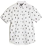 Ragstock Men's Casual Button-Up Icon-Printed Woven Shirts (Large, Coffee_1639)