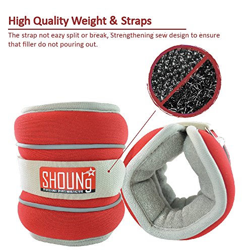 SHOUNg Reflective Ankle/Wrist Weights (1 Pair) with Adjustable Strap for Fitness, Workout, Exercise, Walking, Jogging, Gymnastics, Aerobics and Gym (Red, 3lbs) - Thumbnail 4
