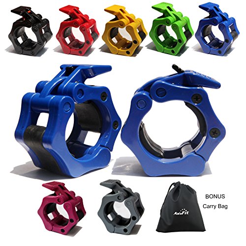 AbraFit 2” Olympic Barbell Clamps - Solid ABS Locking Barbell Collars with Quick Release - for Professional Training Strong Lifts and Olympic Training- Set Of 2 (Free Bag !!!) (Blue)