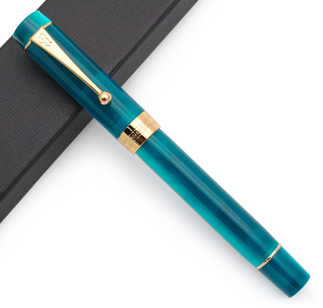 JINHAO Century Tofu 100 18KGP Golden Plated Resin Fountain Pen (Peacock Blue, Medium Nib)