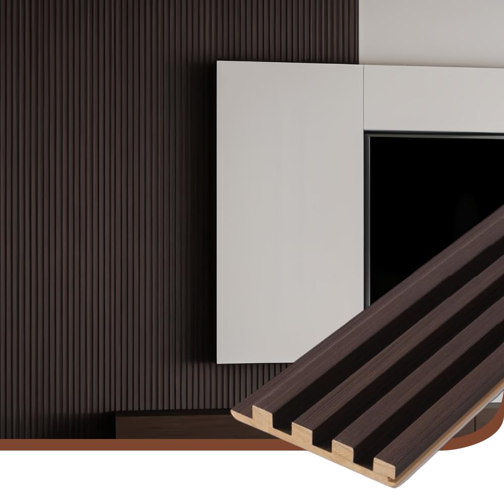 Photo 1 of ***DAMAGED***NovaGrid Board 2PCS Wood Slat Acoustic Wall Panels for Ceiling and Wall Decor 3D Fluted Sound Absorbing Textured Panel with Wood Finish 108"×6" (Walnut Brown)