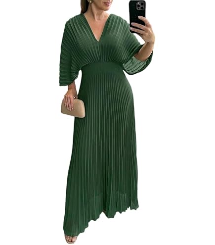 pleated batwing sleeve waist cinching dress Casual Women's Beach Sun V-Neck Dress Maxi Women at Amazon Women's Clothing store EL SENOR DE LOS CIELOS 50 126.5 96 126 White Embroidered Dress - Design:Bear