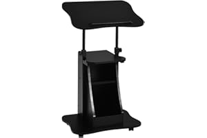 POWERSTONE Sit to Stand Mobile Lectern Teacher Podium Portable Height Adjustable Podium Stand Rolling Laptop Desk Cart with S