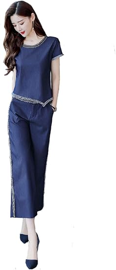 Amazon Carlie Kloss パーティードレス パンツスーツ ワイドパンツ ワンピース デニム 夏 上下 2点セット レディース ファッション 披露宴 結婚式 二次会 卒業式 謝恩会 発表会 イブニングドレス 通販