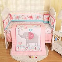 Hamkaw 7 Pieces Nursery Crib Bedding Set,Unisex Baby Cradle Bedding Set Nursery Decor with 4Pcs Bumper Pad,Quilt Blanket,100% Cotton Fitted Crib Sheet & Dust Ruffle