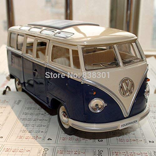 Brand New KINGSMART 1/24 Scale Car Toys 1962 Volkswagen Classic Hippy Bus Blue Diecast Metal Pull Back Car Toy For Gift Loose