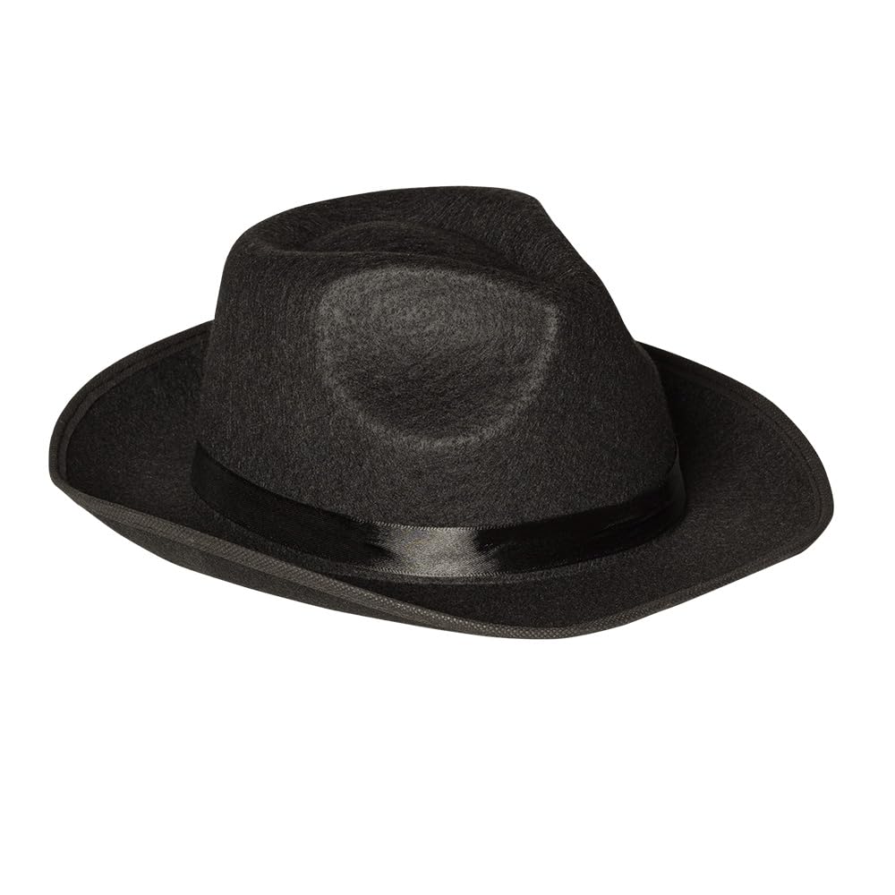 Boland Adult Mafia Hat, Black 1920s Gangster Hat, One Size Felt Trilby with Black Band – Perfect for Mafia or 1920s Themed Parties
