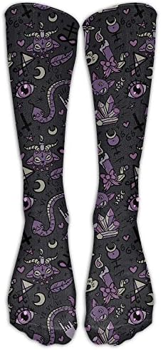 Men Women Cute Gray Purple Black Magic Goth Spooky Athletic Sock Over The Calf Tube Socks