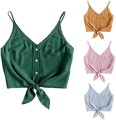 Clearance! Women Button Sleeveless Crop Print Top Vest Tank Shirt Blouse Tops (S, Green)