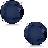 Gem Stone King 14K White Gold Blue Sapphire Stud Earrings For Women Men | 2.00 Cttw | Gemstone Birthstone | Round 6MM | Gold Earrings For Women Men