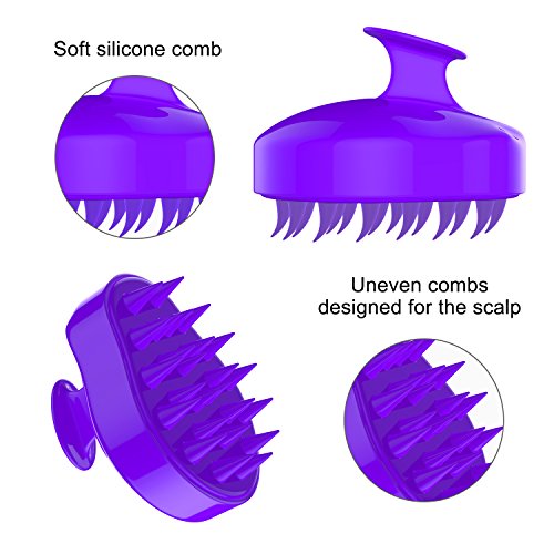 Shampoo Brush Scalp Massager, FReatech [Wet & Dry] Hair Scalp Massage Brush Soft Silicone Comb for Men, Women, Kids and Pets - Purple