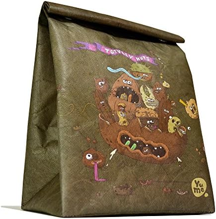 Thermal Lunch Bag by Yume - Large Insulated Paper Lunch Sack Box "Totally Nuts”, Foldable &amp; Reusable Bags with Designer Prints &amp; Magnetic Handle for Adults &amp; Children Who Like Healthy Packed Lunches.