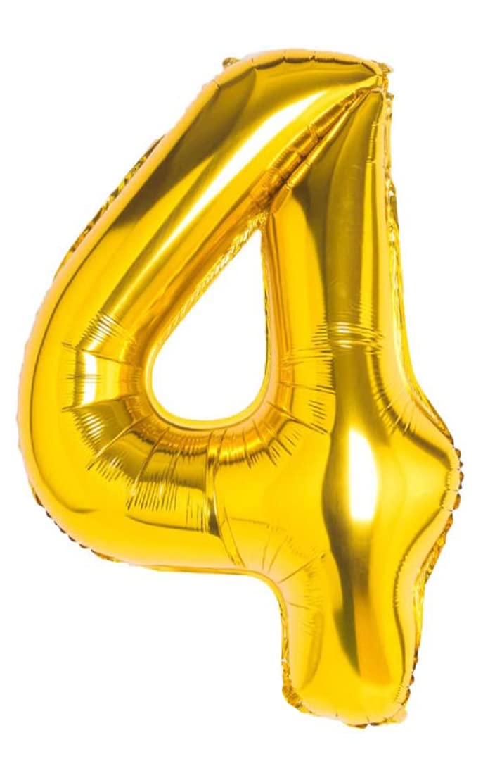 Gold Number Balloon 110 cm Giant Large Mylar Balloon Ideal for Party Suitable for Helium - Number 4