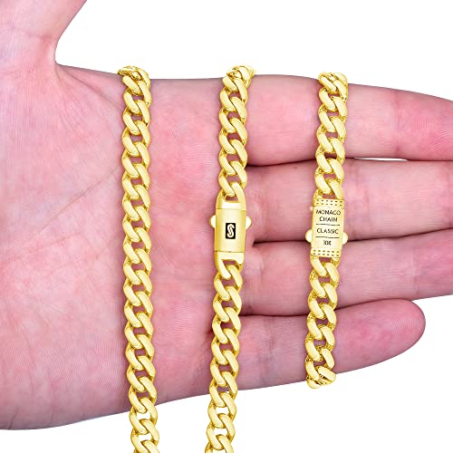 Nuragold 10k Real Yellow Gold Royal Monaco 7.5mm Miami Cuban Link Necklace (16