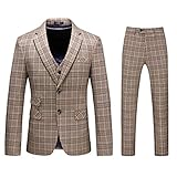Mens 3-Piece Suit Plaid Modern Fit Single Breasted Smart Formal Wedding Suits