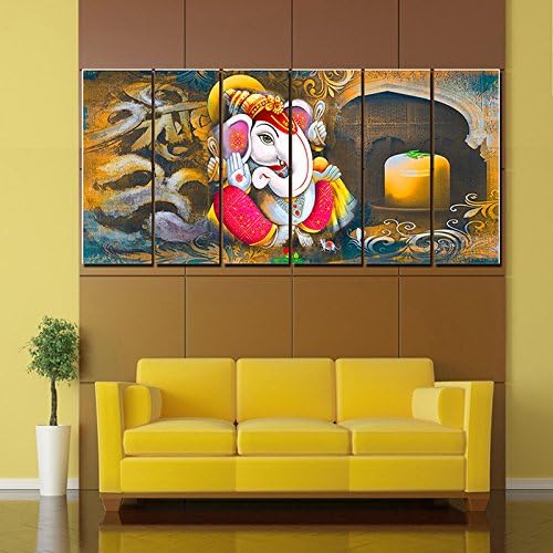 Ray Decor Ganesha Wall Painting (Sunboard, 48 Inch X 24 Inch, 6 Pieces)