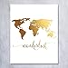 Wanderlust World Map Gold Foil Art Print Travel World Traveler Poster Modern Art Contemporary Metallic Wall Decor 5 inches x 7 inches A4