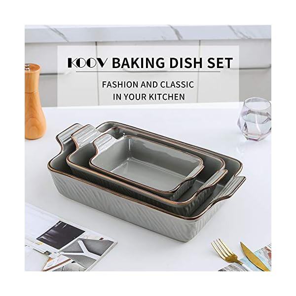 KOOV Bakeware Set, Ceramic Baking Dish Set, Rectangular Casserole Dish