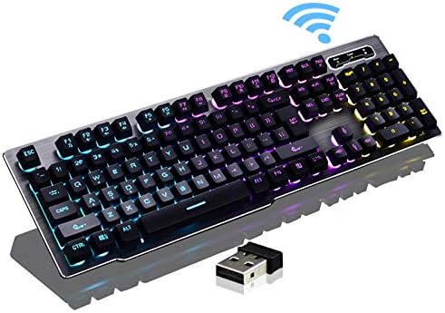 Guanwen Gaming Mechanical Feel Keyboard, Wireless Rainbow Backlit104 keys Metal Optical 29 Multimedia Keys Ergonomic USB Keyboard for PC/Laptop (Color : BLACK)
