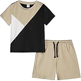 Ayzozuy Young Boy Clothes Colorblock Top + Drawstring Waist Shorts 2 Pieces Kid Summer Outfits Set