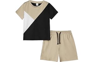 Ayzozuy Kid Young Boy Clothes Colorblock Top + Drawstring Waist Shorts 2 Pieces Summer Outfits Set