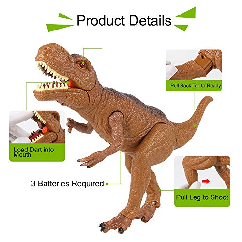 dino planet - pistola de dardos de espuma de dinosaurio t-rex, modelo realista de tyrannosaurus rex para niños con sonidos de disparos y ojos iluminados