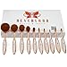 Neverland Beauty Deluxe 10pcs Rose Gold Toothbrush Oval Make-up Brushes Set Elite Powder Foundation Contour Makeup Brush with Case Box