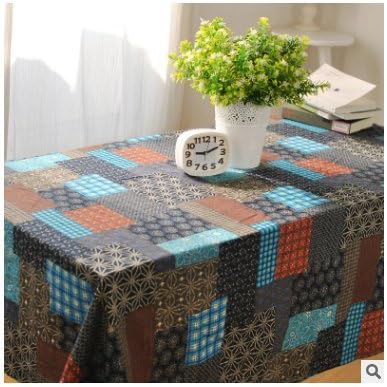 Shabby Chic Baroque Table Cloth Cotton Linen Print Rectangular Oblong Table Cover For Dinner Parties Picnic Kitchen Home Decor 1 Piece 55" x 87" Blue