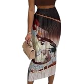 Women's Boho Harajuku Print Midi Skirt – High Waist A-Line Vintage Y2K Streetwear