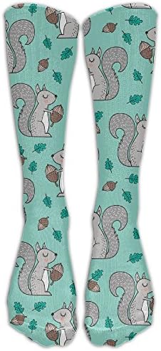 Sjmuch5 Forest Squirrels With Leaves Acorn Autumn Fall On Mint GreenKnee High Athletic Socks Comfortable Knee High Graduated Compression Socks For Women And Men
