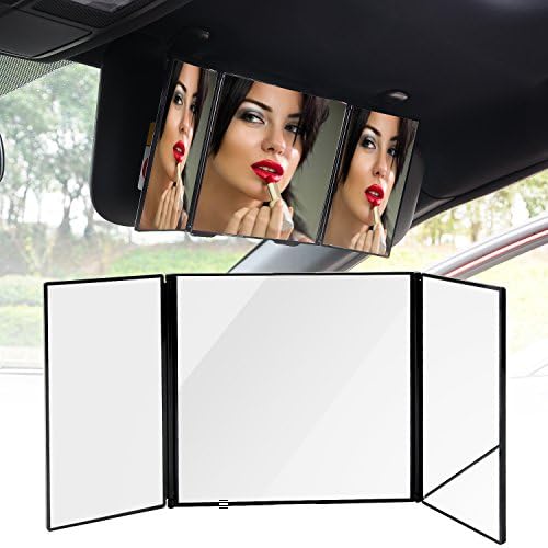 Car Cosmetic Mirror Sun Visor Vanity Mirror Tri-Fold Travel Makeup Mirror Rearview Mirror Interior Mirror Auto Supplies Portable and Clearly 12” Universal for Car Truck SUV (12in 5.5in, Black)