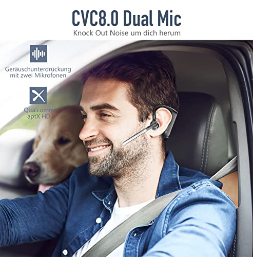 Conambo K21 Bluetooth Headset, V5.1 Bluetooth Headset with Microphone with CVC 8.0 and ENC Noise Cancellation, Headset Bluetooth with Microphone for Driving, Office, Business, Driving, 18 Hours Talk Time