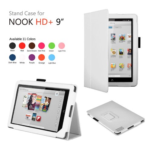 Exact(TM) PU Leather Folio Case for Nook HD+ 9 Tablet White (Support Auto Sleep/Wake Function)
