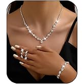 Cicod Prom Earrings Necklace Bracelet Set Elegant Crystal Rhinestone Necklace Earrings Bracelet Bridal Wedding Prom Dresses Costume Outfit Gold Jewelry Sets for Women