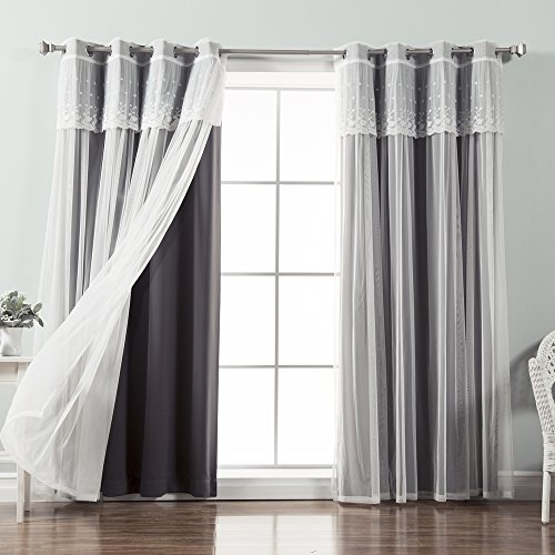 Best Home Fashion MM_DIMANCHE_GS-84-DK.Grey Valance & Solid Blackout Curtain Set, Dark Grey, 52" W x L