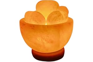 Selrosa Himalayan Salt Fire Bowl Lamp with Natural Rock Salt Hearts – Hand-Carved Crystal Light for Home Décor, Spa & Bedroom