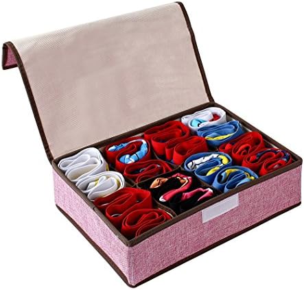Kenather Drawer Divider Underwear Sock Tie Collapsible Storage Box Closet Organizer with Cover 8-Cell 1 Pcs Rose