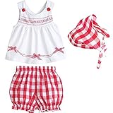 PanDaDa Baby Girls Sleeveless Tops Plaid Shorts Scarf Bowknot Outfits Sets 1-3y