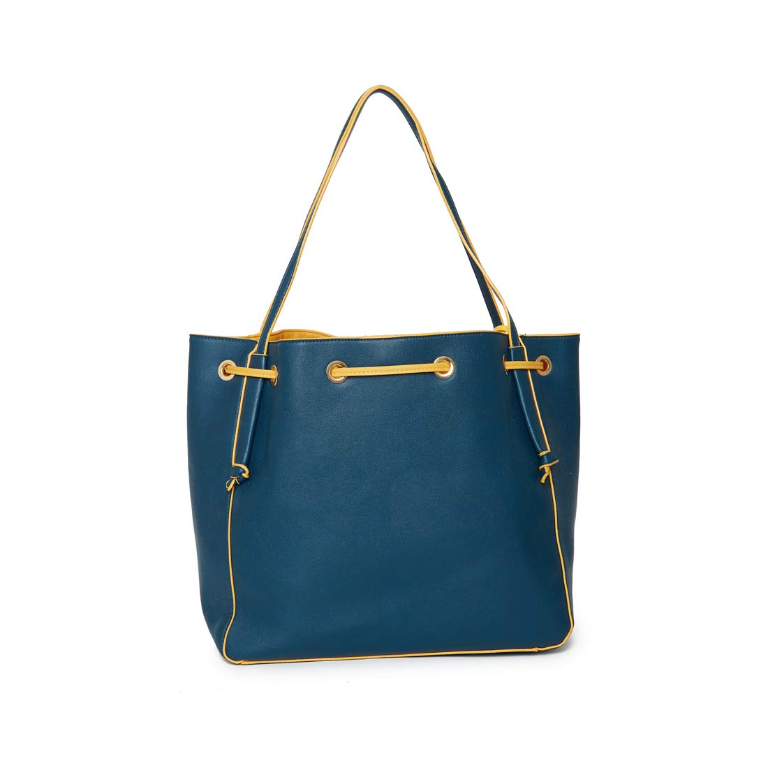 chumbak teal drawstring tassel tote bag