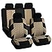 FH-FB071115 Complete Set Travel Master Seat Covers Airbag Ready & Rear Split with Steering Wheel Cover, Seat Belt Pads Beige- Fit Most Car, Truck, Suv, or Van