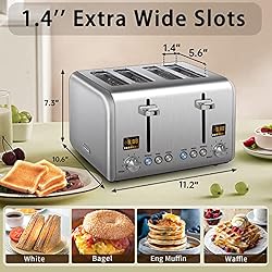 SEEDEEM 4 Slice Toaster, Stainless Steel Bread