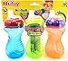 Nuby No Spill Easy Grip 10 Oz Sippy Cups 3 Pack Plus 2 Pack Replacement Silicone Spouts