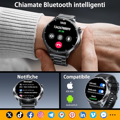SLOKSFil Men's Smartwatch with Bluetooth Calls, 1.52 Inches HD Smart Fitness Watch with 1000 mAh 24/7 Heart Rate Monitor SpO2 Sleep 110+ Sport Waterproof IP68 for Android iOS (Steel Black)