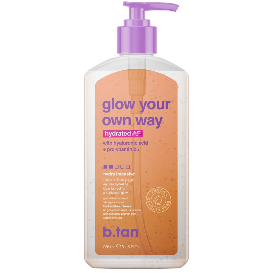 b.tan Clear Self Tanning Gel | Glow Your Own Way Hydrating - Best Transfer-Resistant, Express, Dark Fake Tan Lotion, Face & Body, Use Daily for Gradual Bronzing, Ultra Moisturiser, 437ml