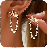 Starfish Earrings for Women Pearl Drop Seashell Earrings, Tropical Beach Ocean Dangle, Summer Vacation Beach Jewelry Gifts