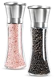 Gudaco Premium Stainless Steel Salt and Pepper Grinder Set, 6 Oz Glass Body, 7.5 x 2.5 inches, 2-Pieces Pepper Mill and Salt Mill, Adjustable Ceramic Rotor from Fine to Coarse, Salt and Pepper Shakers